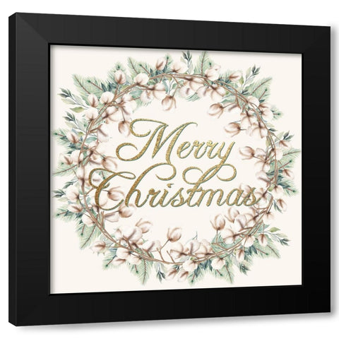 Cotton And Greens Wreath Black Modern Wood Framed Art Print with Double Matting by Allen, Kimberly
