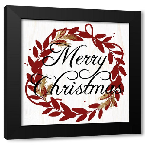 Merry Christmas Wreath Reds Black Modern Wood Framed Art Print by Allen, Kimberly