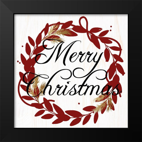 Merry Christmas Wreath Reds Black Modern Wood Framed Art Print by Allen, Kimberly