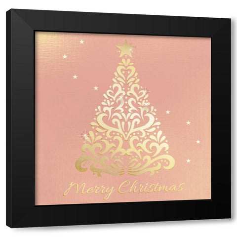 Merry Christmas Ornate Tree Black Modern Wood Framed Art Print by Allen, Kimberly