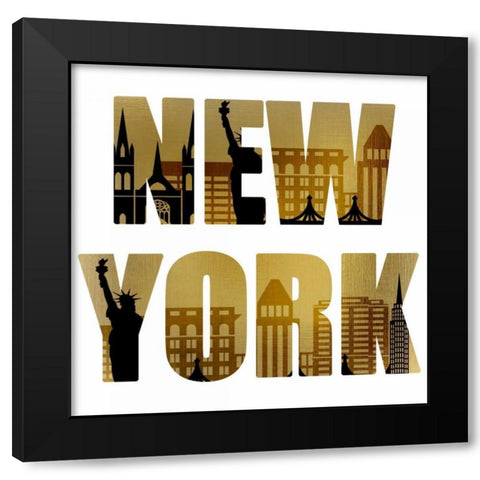 Golden New York Square Black Modern Wood Framed Art Print by Allen, Kimberly