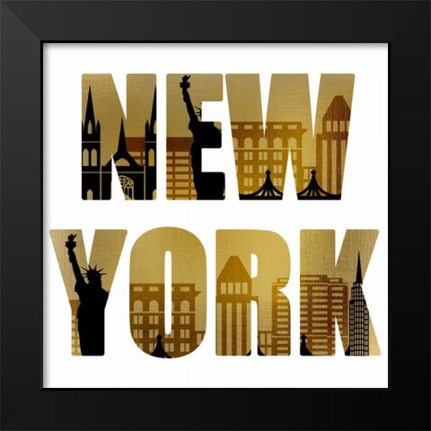 Golden New York Square Black Modern Wood Framed Art Print by Allen, Kimberly