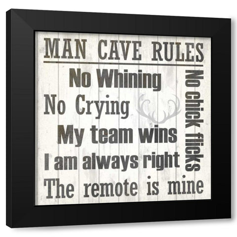 Man Cave Rules Black Modern Wood Framed Art Print with Double Matting by Allen, Kimberly
