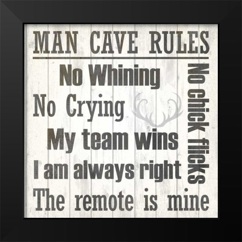 Man Cave Rules Black Modern Wood Framed Art Print by Allen, Kimberly
