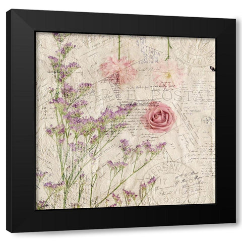 Carte Postal Florals 1 Black Modern Wood Framed Art Print with Double Matting by Allen, Kimberly