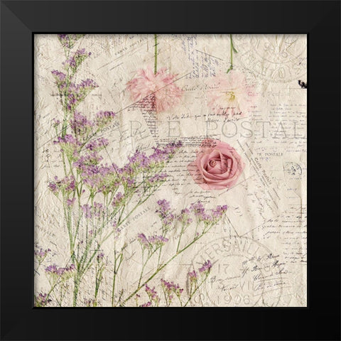 Carte Postal Florals 1 Black Modern Wood Framed Art Print by Allen, Kimberly