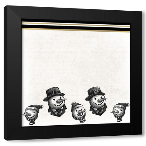 Black and White Snowmen Black Modern Wood Framed Art Print by Kimberly, Allen