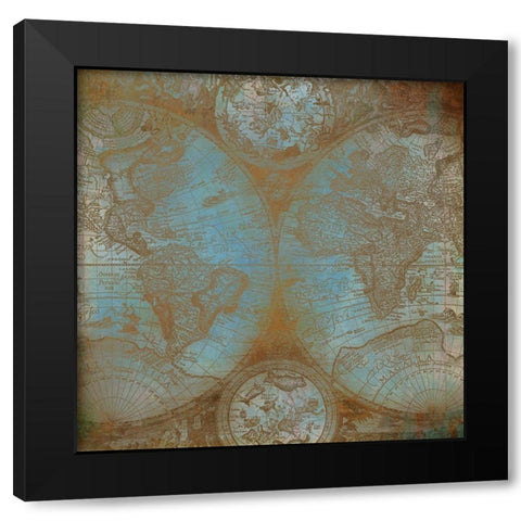 Map of The World Black Modern Wood Framed Art Print with Double Matting by Kimberly, Allen