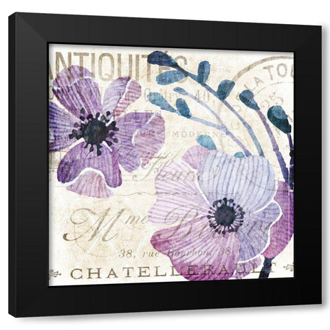 Soft Floral Purple 1 Black Modern Wood Framed Art Print with Double Matting by Kimberly, Allen