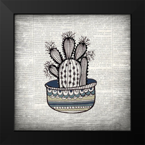 Newspaper Cactus 3 Black Modern Wood Framed Art Print by Kimberly, Allen
