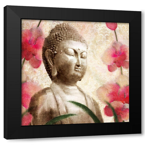Buddha Orchids 1 Black Modern Wood Framed Art Print with Double Matting by Kimberly, Allen