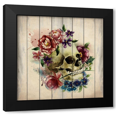 Floral Skull 1 Black Modern Wood Framed Art Print with Double Matting by Kimberly, Allen