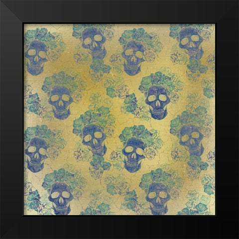 Skeletons and Roses In Blue Black Modern Wood Framed Art Print by Kimberly, Allen