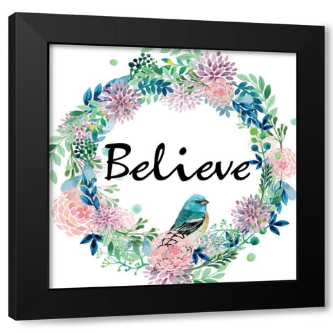 Believe Bird Black Modern Wood Framed Art Print by Kimberly, Allen