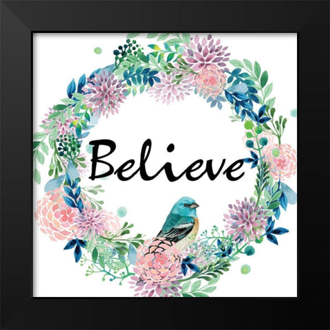 Believe Bird Black Modern Wood Framed Art Print by Kimberly, Allen