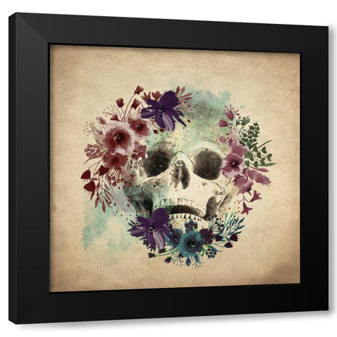 Floral Skull 1 v2 Black Modern Wood Framed Art Print by Kimberly, Allen
