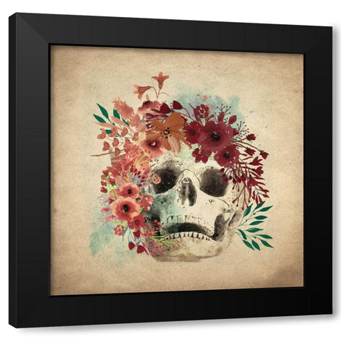 Floral Skull 2 v2 Black Modern Wood Framed Art Print by Kimberly, Allen