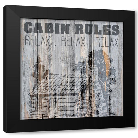 Cabin Rules 1 Black Modern Wood Framed Art Print with Double Matting by Kimberly, Allen