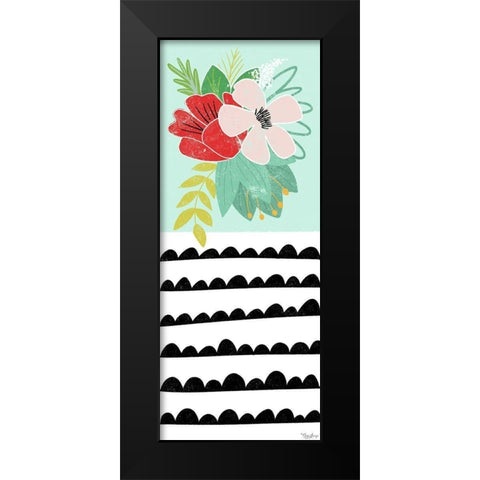 Teal Floral Black Modern Wood Framed Art Print by Louise, Gigi