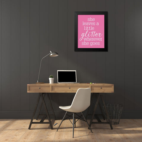 She Glitter PINK Black Modern Wood Framed Art Print by Louise, Gigi