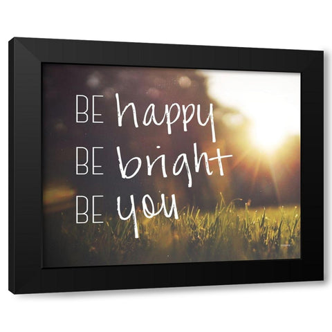 Be Happy Black Modern Wood Framed Art Print by Louise, Gigi
