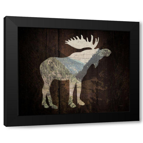 Lodge Wandering Moose Black Modern Wood Framed Art Print by Louise, Gigi