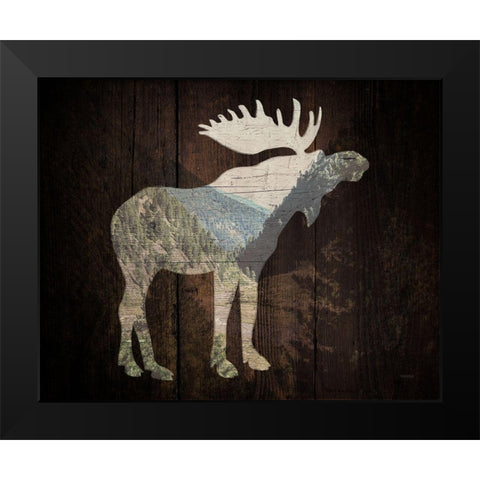 Lodge Wandering Moose Black Modern Wood Framed Art Print by Louise, Gigi