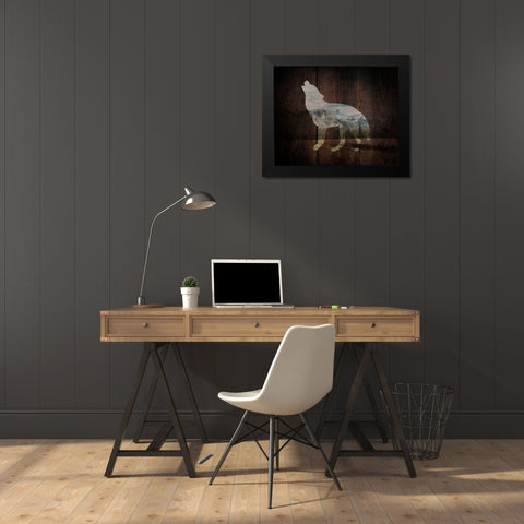 Lodge Wolf Black Modern Wood Framed Art Print by Louise, Gigi