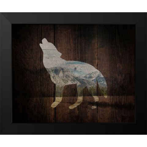 Lodge Wolf Black Modern Wood Framed Art Print by Louise, Gigi