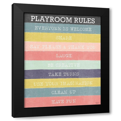 Playroom Rules Black Modern Wood Framed Art Print by Louise, Gigi
