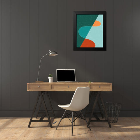Teal Orange Abstract Black Modern Wood Framed Art Print by Louise, Gigi