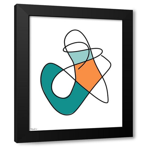 Abstract Teal Orange 1 Black Modern Wood Framed Art Print with Double Matting by Louise, Gigi