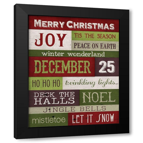Christmas Text Black Modern Wood Framed Art Print by Louise, Gigi