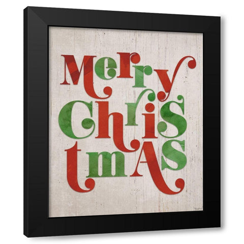 Merry Christmas Black Modern Wood Framed Art Print by Louise, Gigi