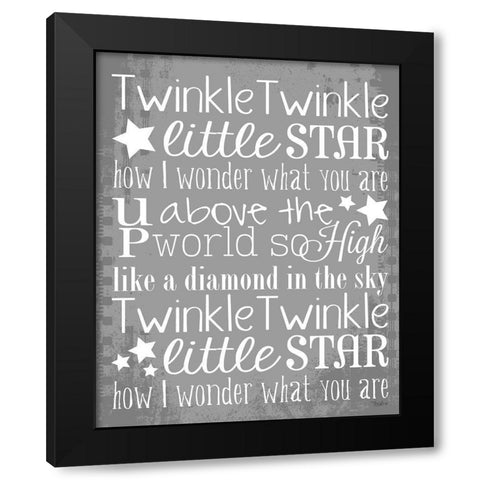 Twinkle White Stars Black Modern Wood Framed Art Print by Louise, Gigi
