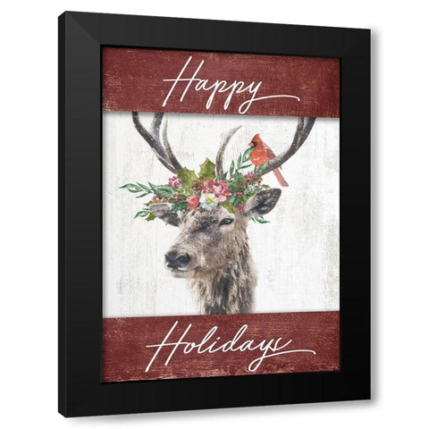 Happy Holidays Deer Flag Black Modern Wood Framed Art Print with Double Matting by Louise, Gigi