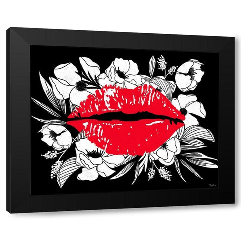 Floral Lips Black Modern Wood Framed Art Print by Louise, Gigi