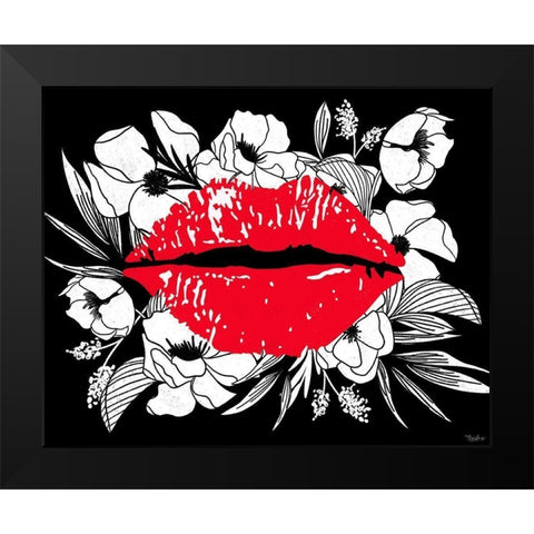 Floral Lips Black Modern Wood Framed Art Print by Louise, Gigi