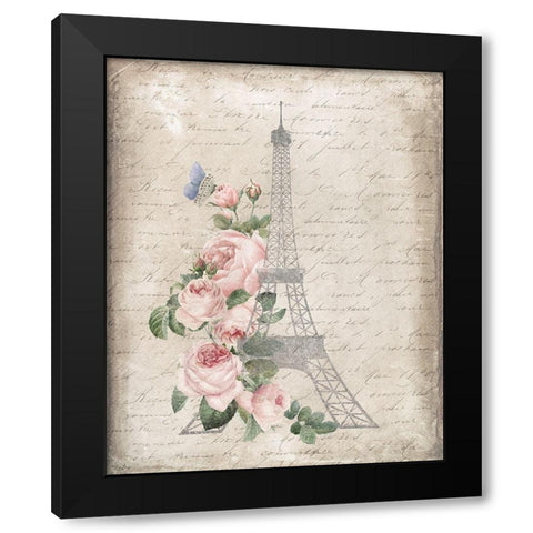Eiffel Floral Black Modern Wood Framed Art Print with Double Matting by Louise, Gigi