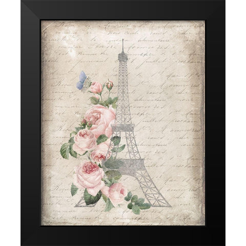 Eiffel Floral Black Modern Wood Framed Art Print by Louise, Gigi