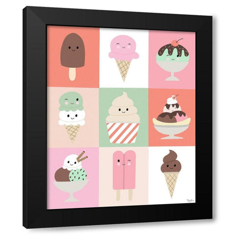 Ice Cream Faces Black Modern Wood Framed Art Print with Double Matting by Louise, Gigi
