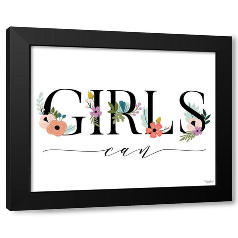 Girls Can Floral 2 Black Modern Wood Framed Art Print with Double Matting by Louise, Gigi
