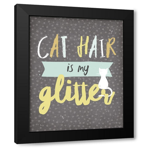 Cat Hair Glitter Black Modern Wood Framed Art Print with Double Matting by Louise, Gigi