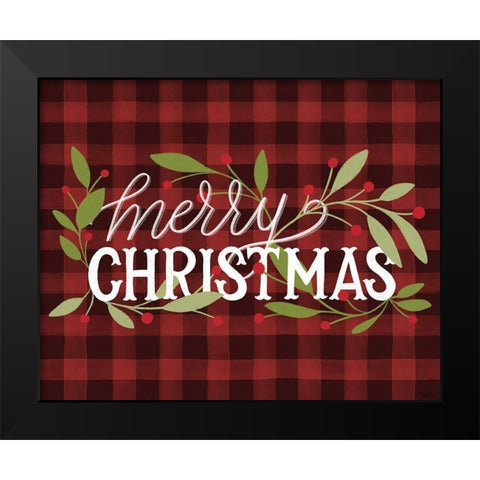 Christmas Plaid Black Modern Wood Framed Art Print by Louise, Gigi