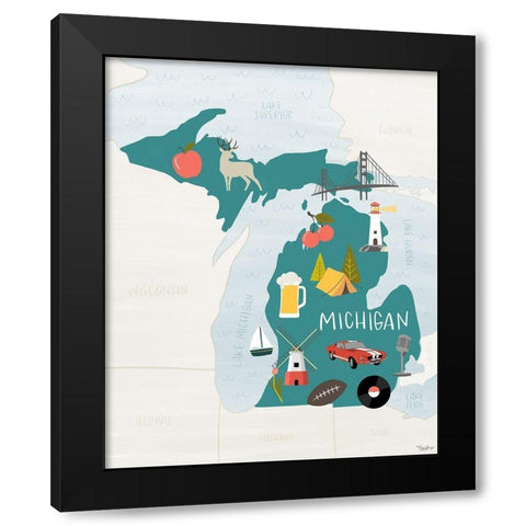 Michigan Icons 2 Black Modern Wood Framed Art Print with Double Matting by Louise, Gigi