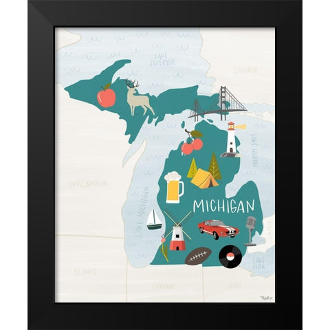 Michigan Icons 2 Black Modern Wood Framed Art Print by Louise, Gigi