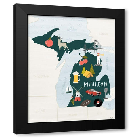 Michigan Icons Black Modern Wood Framed Art Print by Louise, Gigi