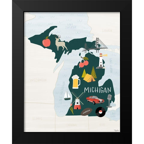 Michigan Icons Black Modern Wood Framed Art Print by Louise, Gigi
