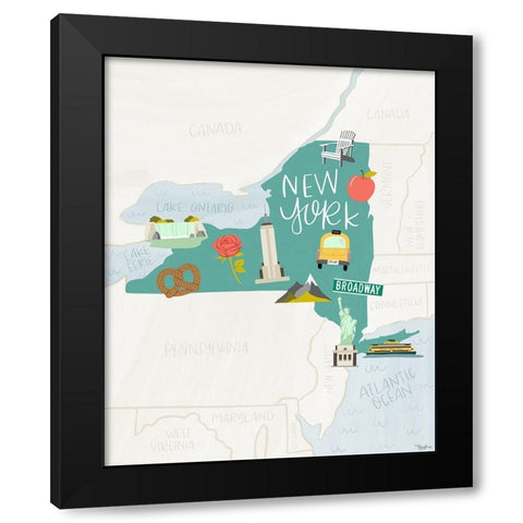 New York Icons Teal Black Modern Wood Framed Art Print by Louise, Gigi