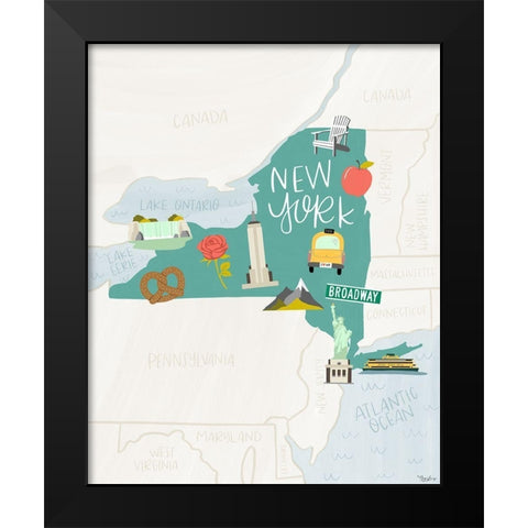 New York Icons Teal Black Modern Wood Framed Art Print by Louise, Gigi